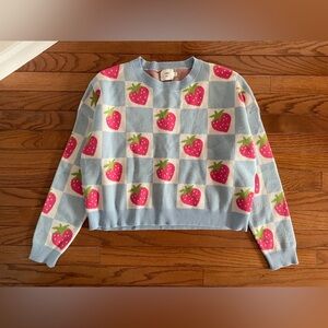 Luna Ivy Anthropologie Strawberry Sweater Blue Strawberries M Medium
